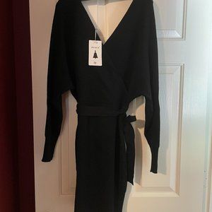 Zesica V-neck and back knit Little Black Dress (LBD), new with tags
